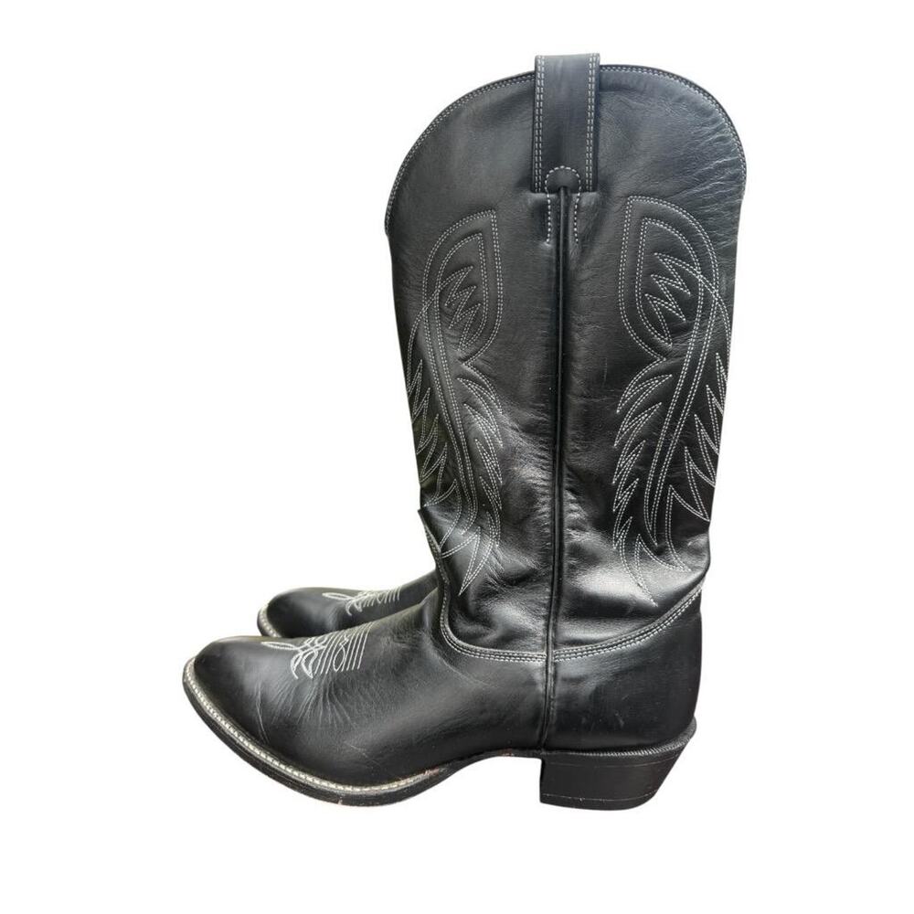 Alberta Boots Men Black Leather Western Cowboy Boot Men size 14 D - Picture 2 of 9
